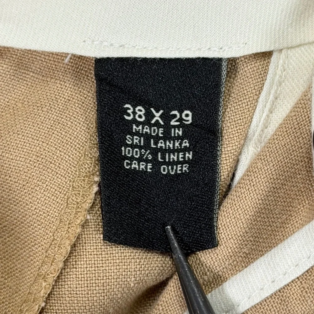 Jos A Bank Pants Mens 38/29 Tan 100% Linen Pleated Cuffed Traveler Collection